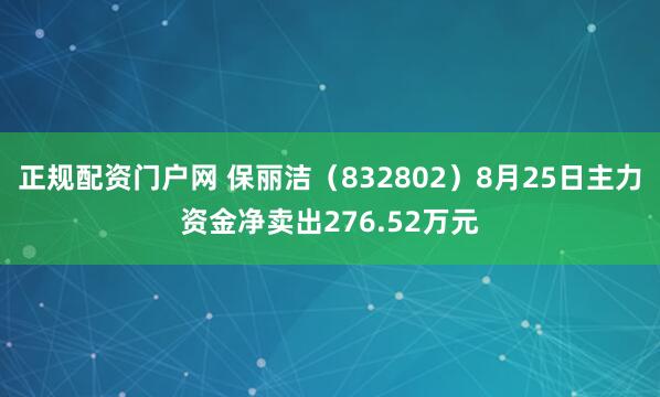 正规配资门户网 保丽洁（832802）8月25日主力资金净卖出276.52万元
